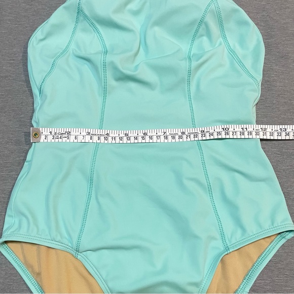Zella Teal One Piece Swimsuit Small High Neck Crossback Athletic Shelf Bra - Picture 12 of 15